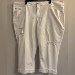 White Capri ripped stretchy jean with cuff plus size 22w